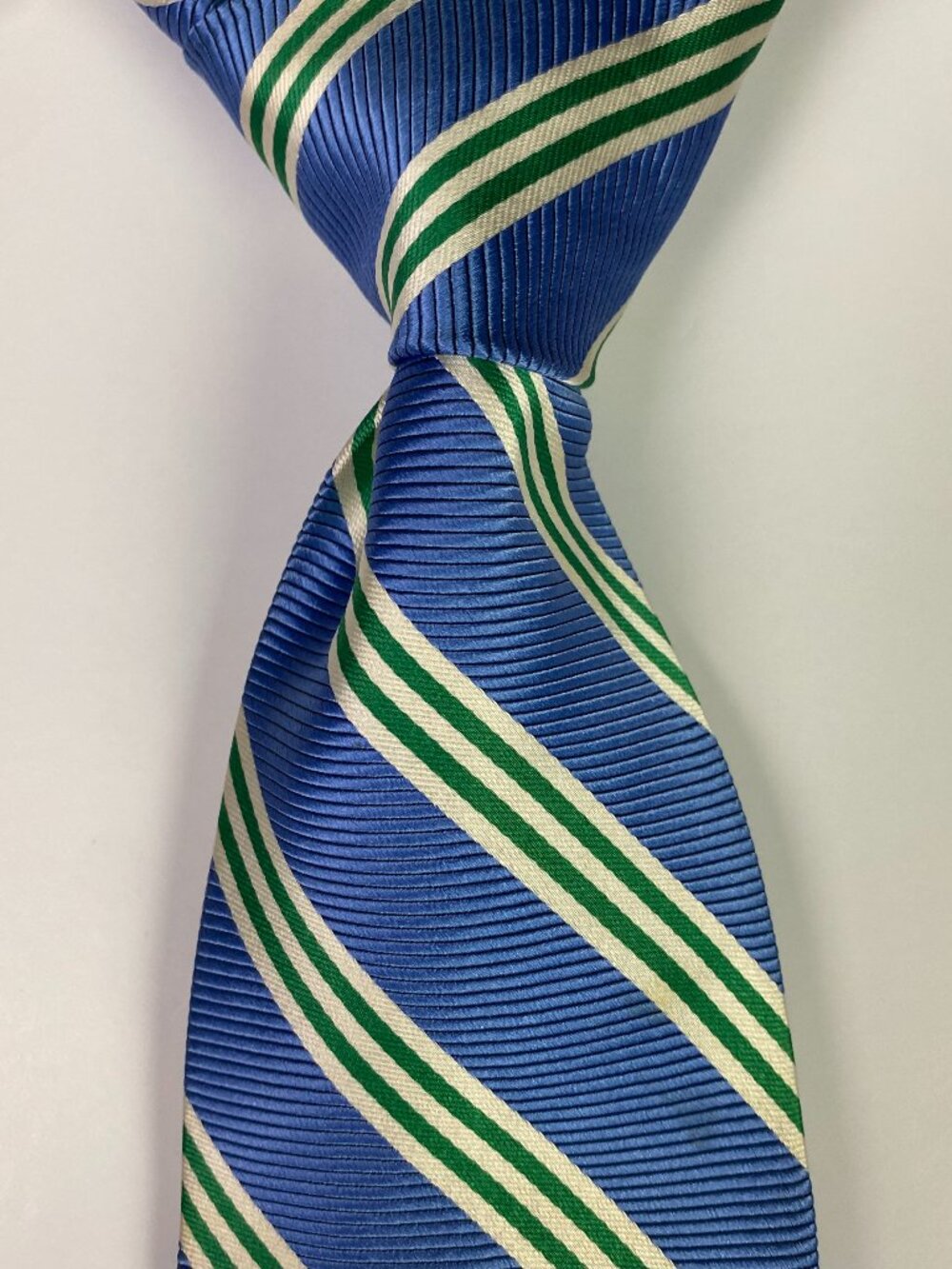 Brooks Brothers Tie LONG Light Blue Green White Diagonal Stripe Repp Necktie